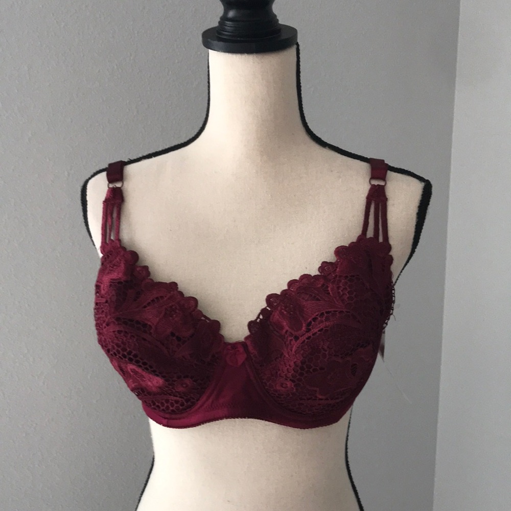 ❤️3X20 RENE ROFE Women Lace Embroidered Underwire Unlined Burgundy Bra |… - Picture 2 of 13